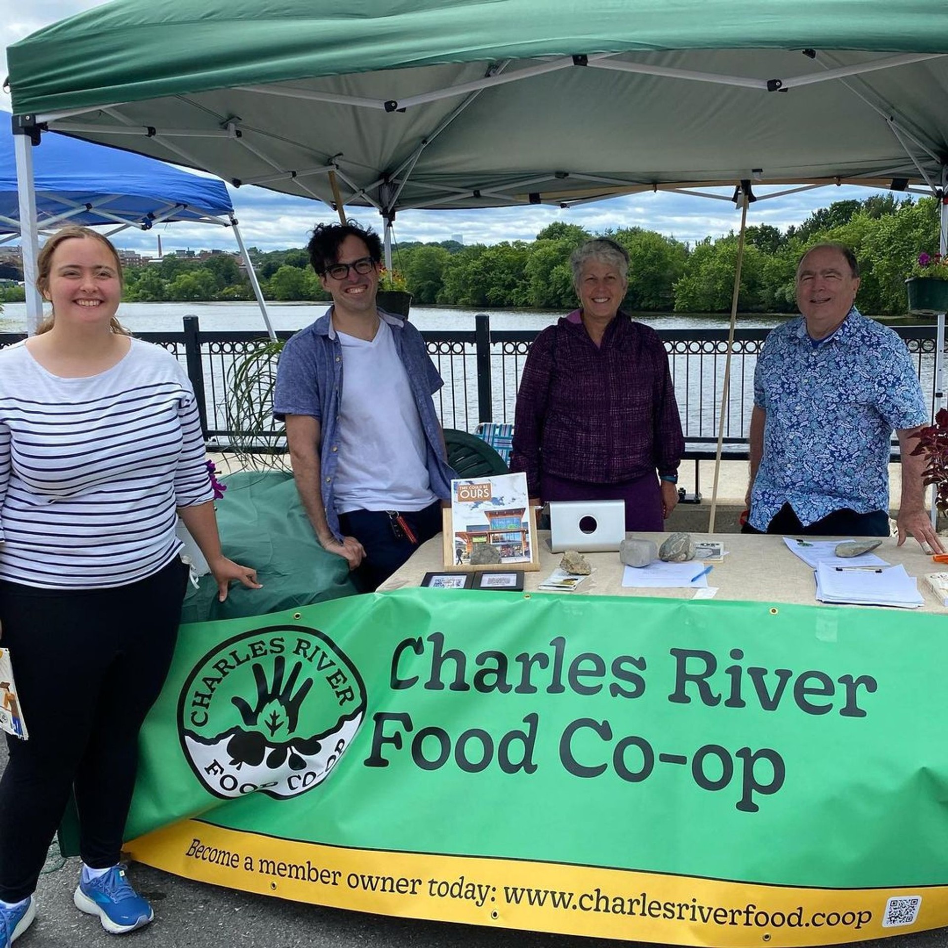 Board members Christina, myself, Jen, and Tim at Waltham Riverfest
in June, with our tent that almost blew away.